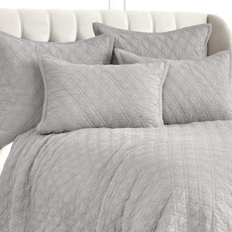 Emory Pewter Grey 100% Cotton Oversized Queen Bed Quilt 96" x 98"