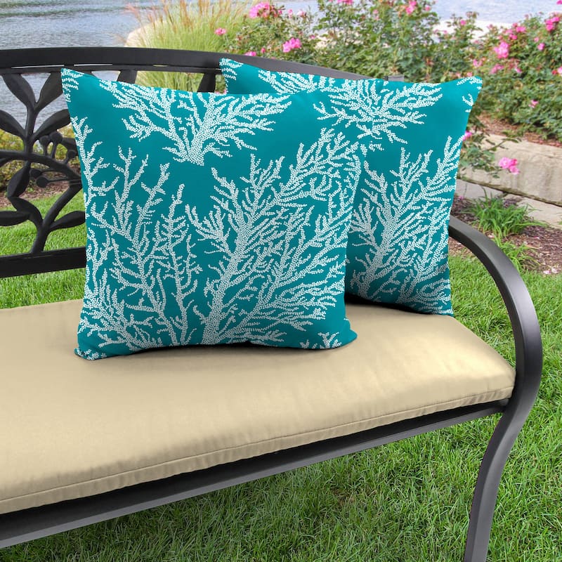 16" x 16" Turquoise Nautical Outdoor Throw Pillow - Set of 2 - 16'' L x 16'' W x 4'' H