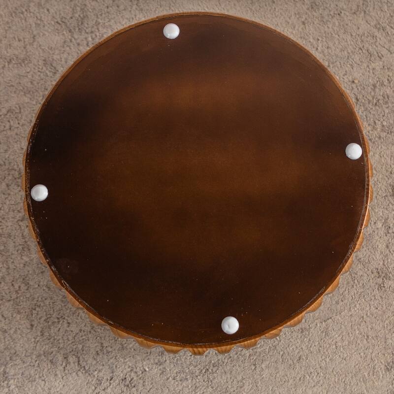 Set of 2 Fluted Round Coffee Table - Solid Wood & MDF Nesting Center Table (26.77"/19.69")