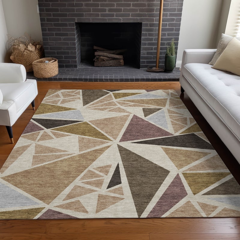 Machine Washable Indoor/ Outdoor Abstract Mosaic Chantille Rug