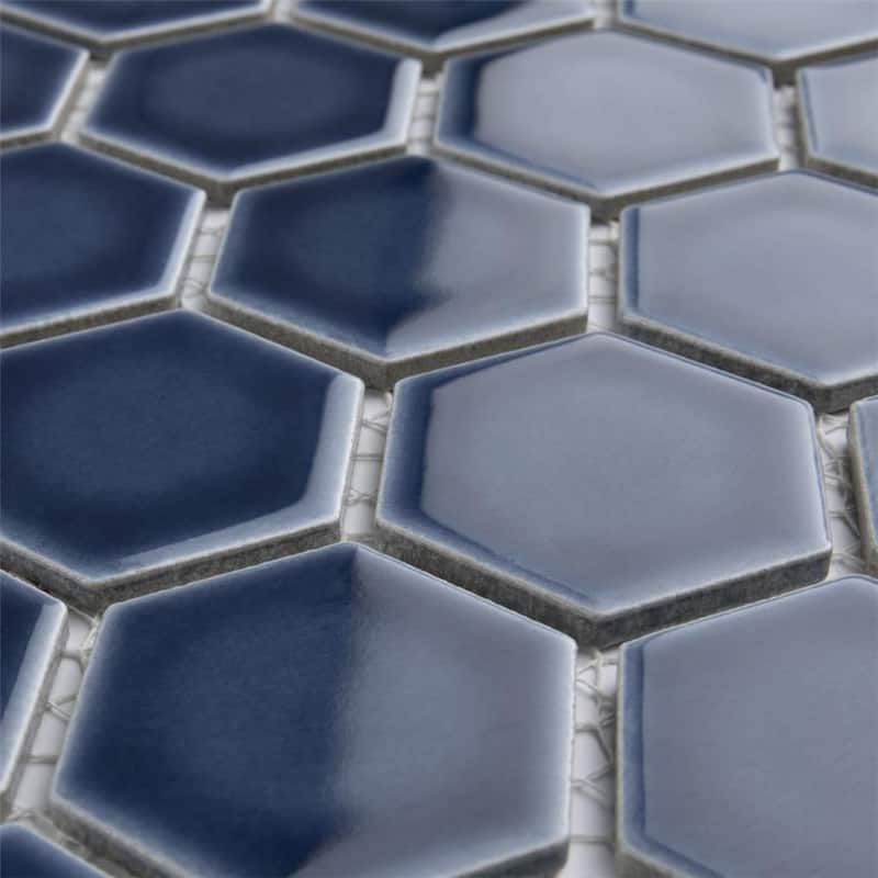 Merola Tile Hudson Due 2" Hex Denim Blue 10-7/8" x 12-5/8" Porcelain Floor and Wall Tile
