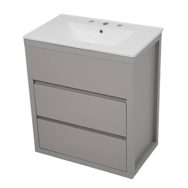 30"/60" Bathroom Vanity Set, Freestanding Bathroom Vanity Cabinet with Ceramic Sink Basin & Drawers