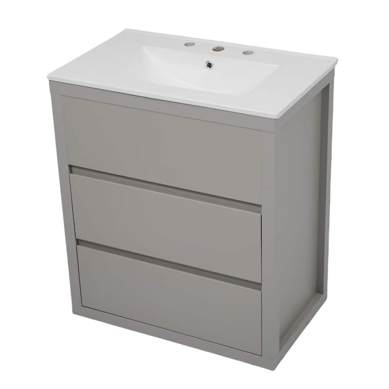 30"Bathroom Vanity with Ceramic Sink and 2 Drawers, Freestanding Vanity with Smooth Drawer Slides & Waterproof Finish