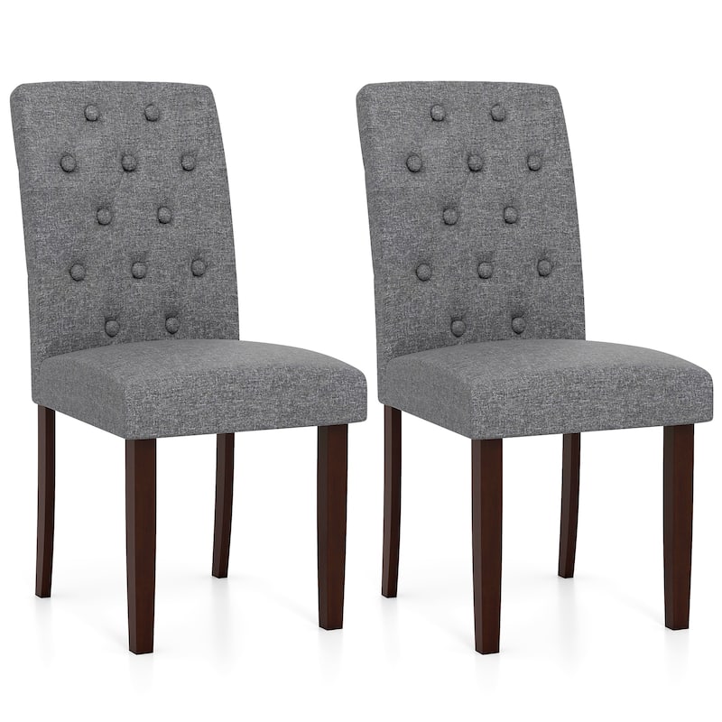 Gymax Wooden Dining Chair Set of 2 w/Rubber Wood Legs Padded Seat S - Grey