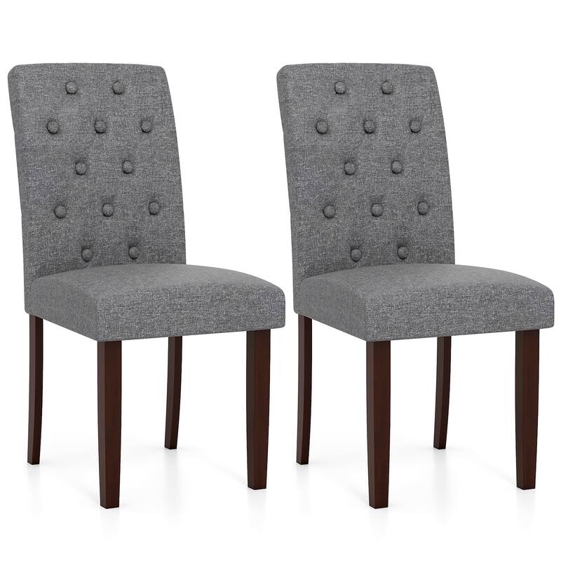 Stylish Upholstered Parson Dining Chair Set with Tufted Back Rubber Wood Legs and Soft Fabric Seat - 18" x 24" x 37" - Grey