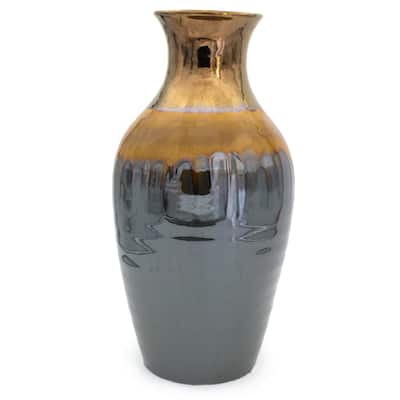 Claybarn Patina Metallic Ombre Stoneware 17" Sienna Lipped Vase