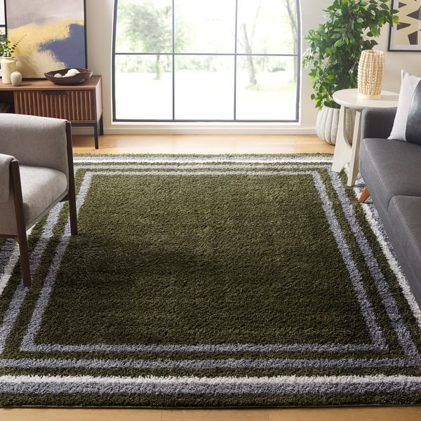 slide 2 of 82, SAFAVIEH Border & Stripe Shag Eirny Modern 1.4-inch Thick Rug