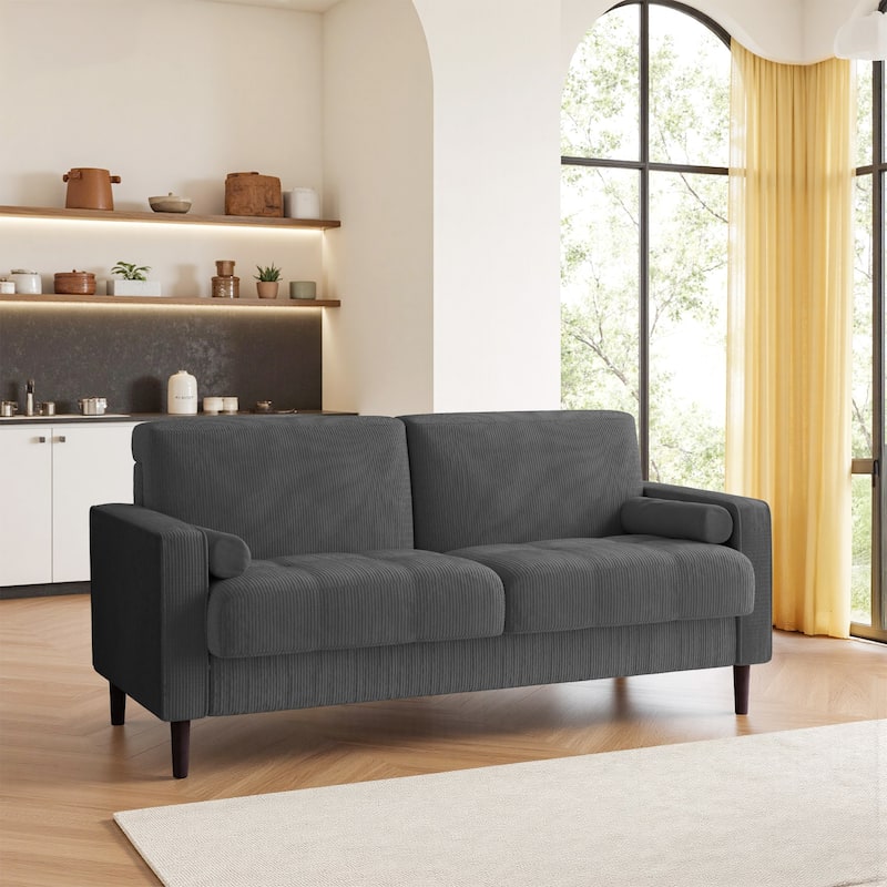 62.5'' W Corduroy Couch Upholstered Square Arm Sofa - Grey