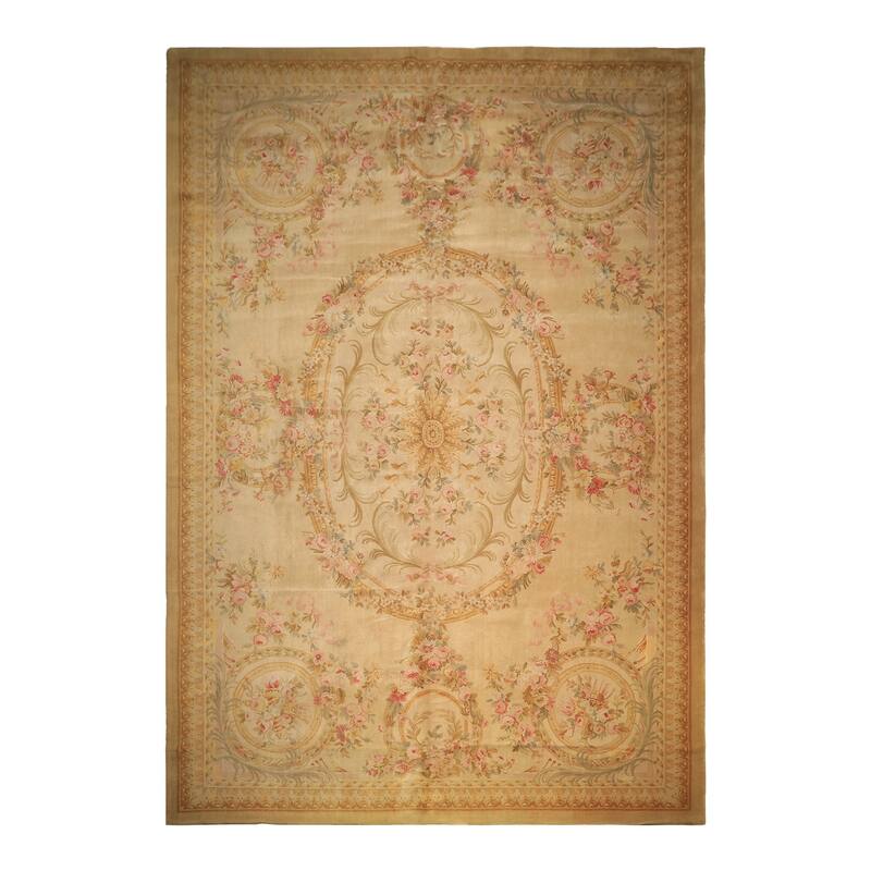11'9''x17'10'' Hand Knotted Wool Beige French Aubusson Savonerrie Floral Rug - 11' 9'' x 17' 10'' - 11' 9'' x 17' 10''