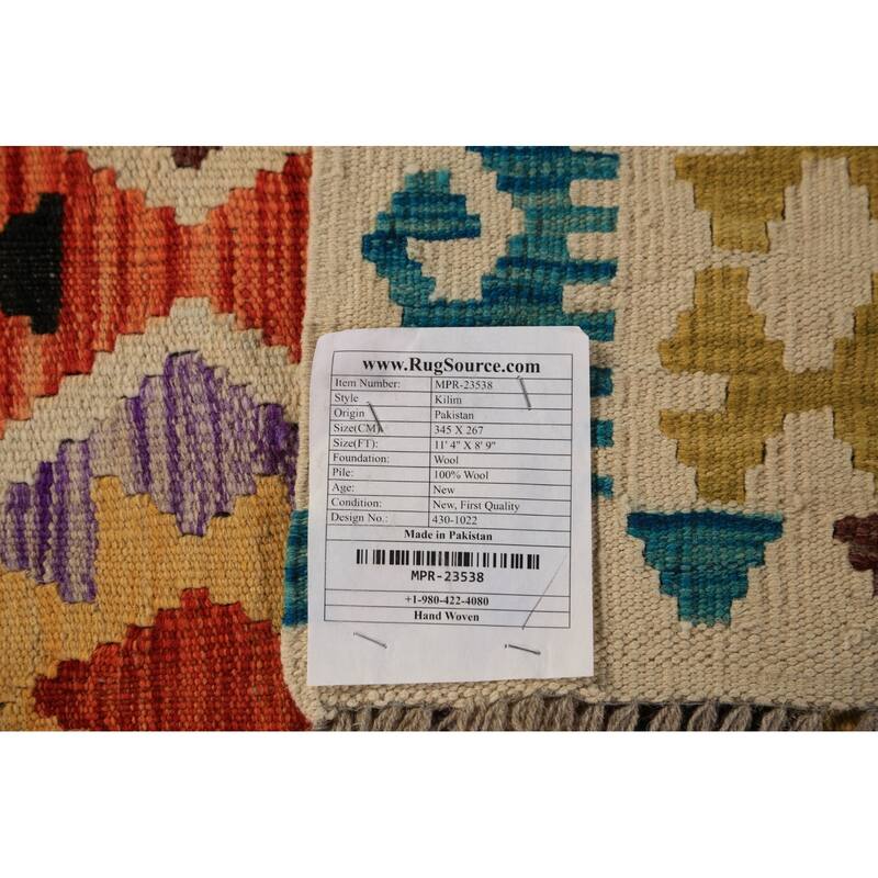Multi-Color Kilim Oriental Area Rug Hand-Woven Wool Carpet - 8'9"x 11'4"