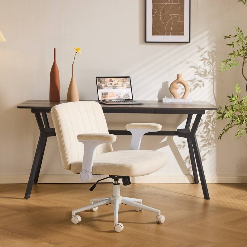 Chenille Swivel Chair With Adjustable Flip-Up Arms For Cross-Legged