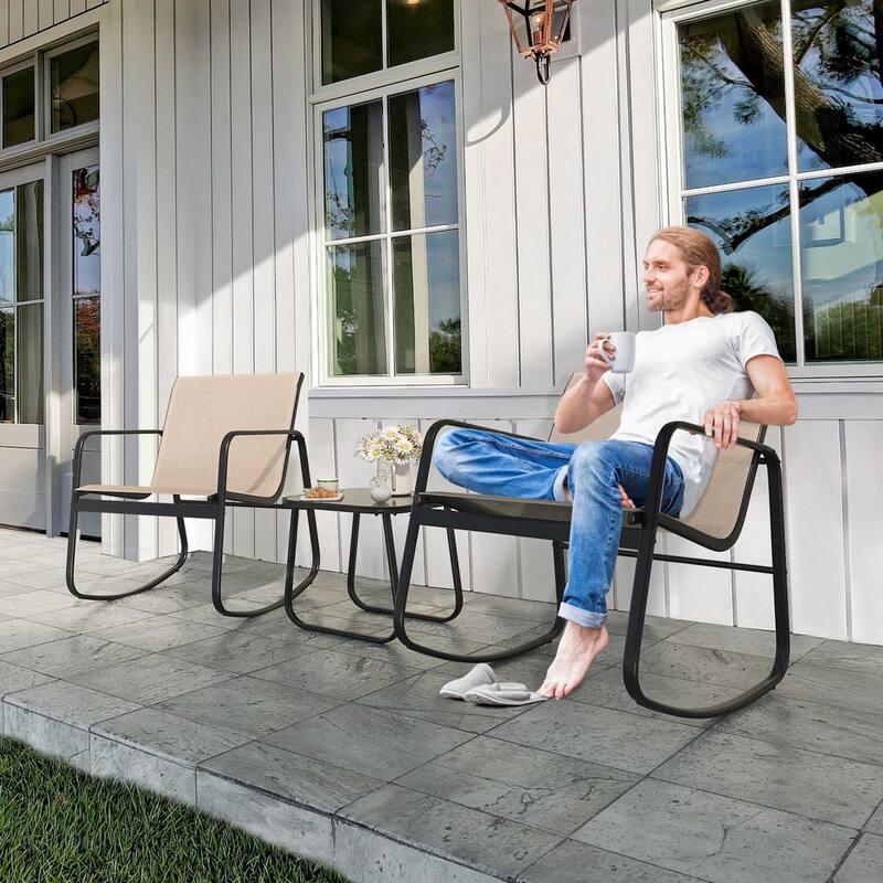 Moasis 3 Piece Rocking Patio Furniture Bistro Set with Chairs and Glass Table