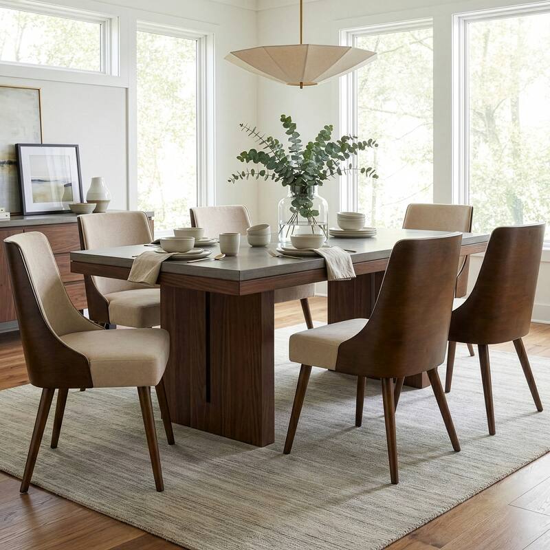 Esmy Beige Fabric Chair with Dark Brown Bentwood Back (Set of 2)