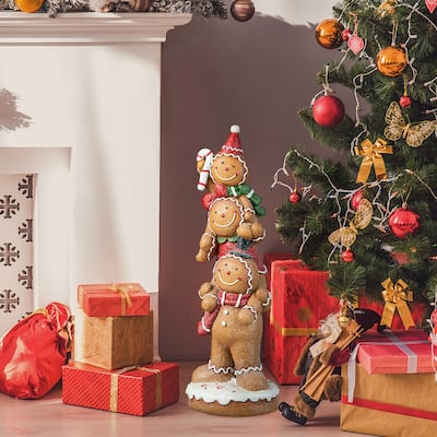 Glitzhome 29"H Christmas Stacked Gingerbread Man Porch Decor - 29"