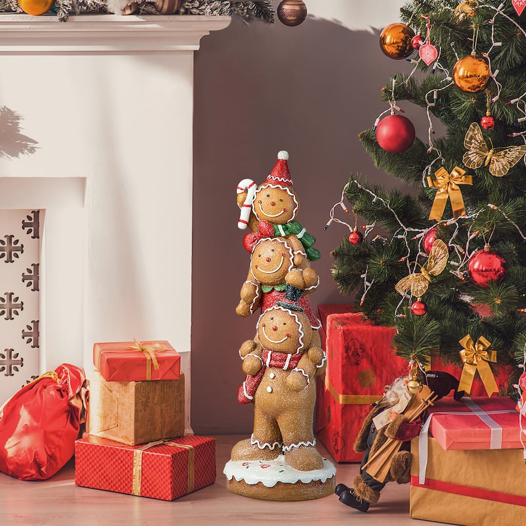 Glitzhome 29"H Christmas Stacked Gingerbread Man Porch Decor - 29"
