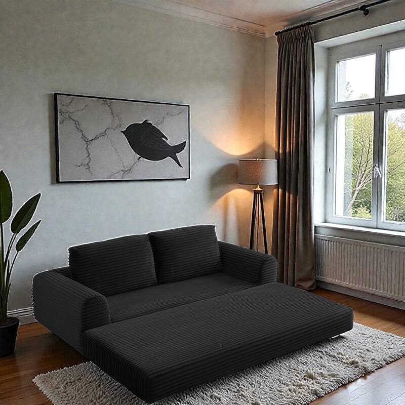 2 in 1 Folding Sofa Bed, Corduroy Convertible Sleeper Couch with Pillows, Boneless Futon Floor Sofa