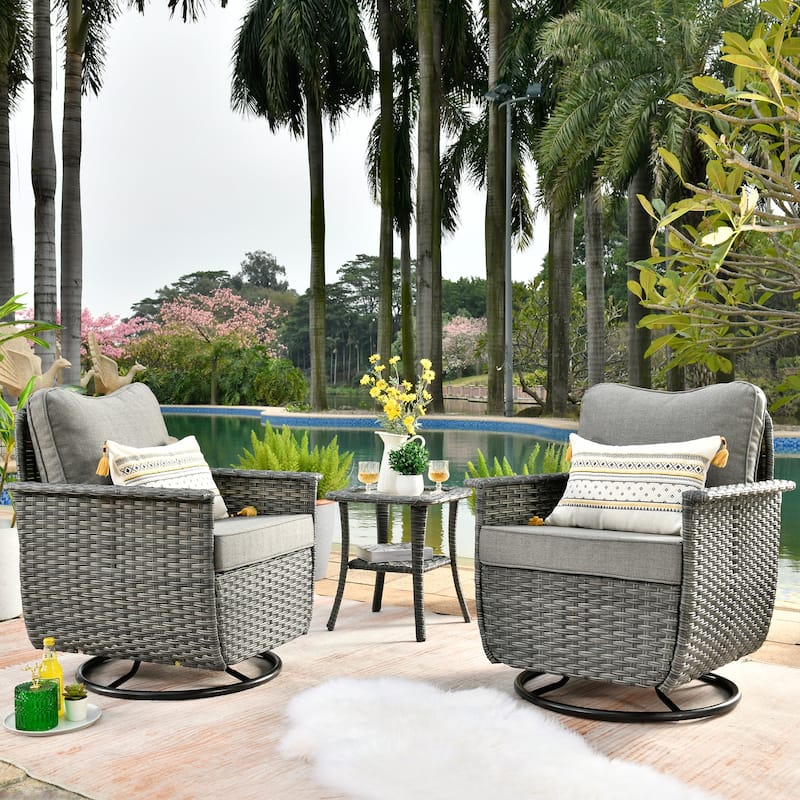 OVIOS 3-piece Pet-Friendly Patio Furniture Swivel Chairs Wicker Set