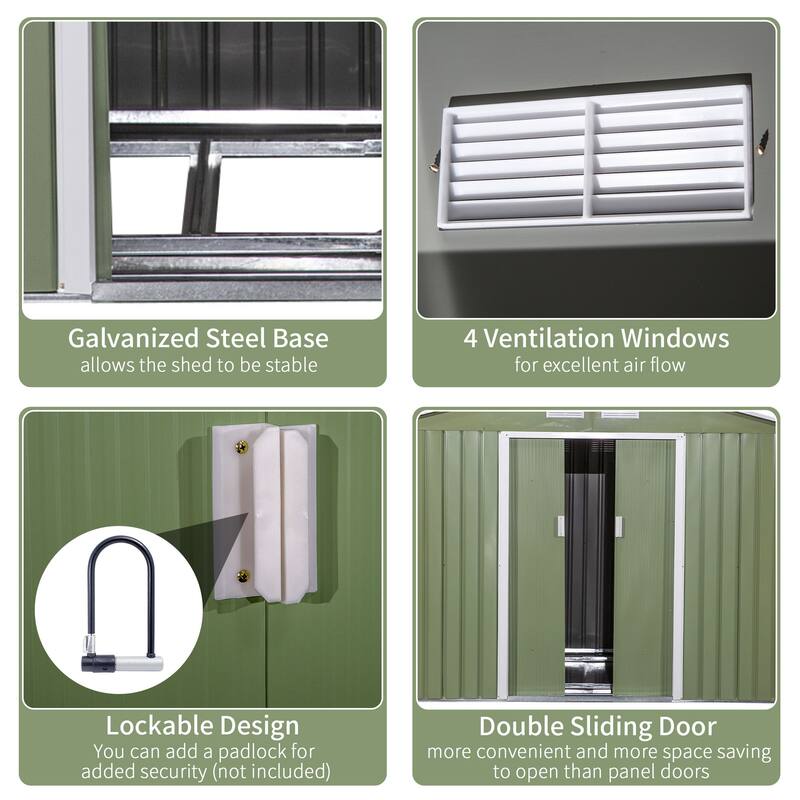 Outsunny 9' x 6' Outdoor Backyard Garden Tool Shed with Double Sliding Doors, 4 Airy Vents, & Durable Steel