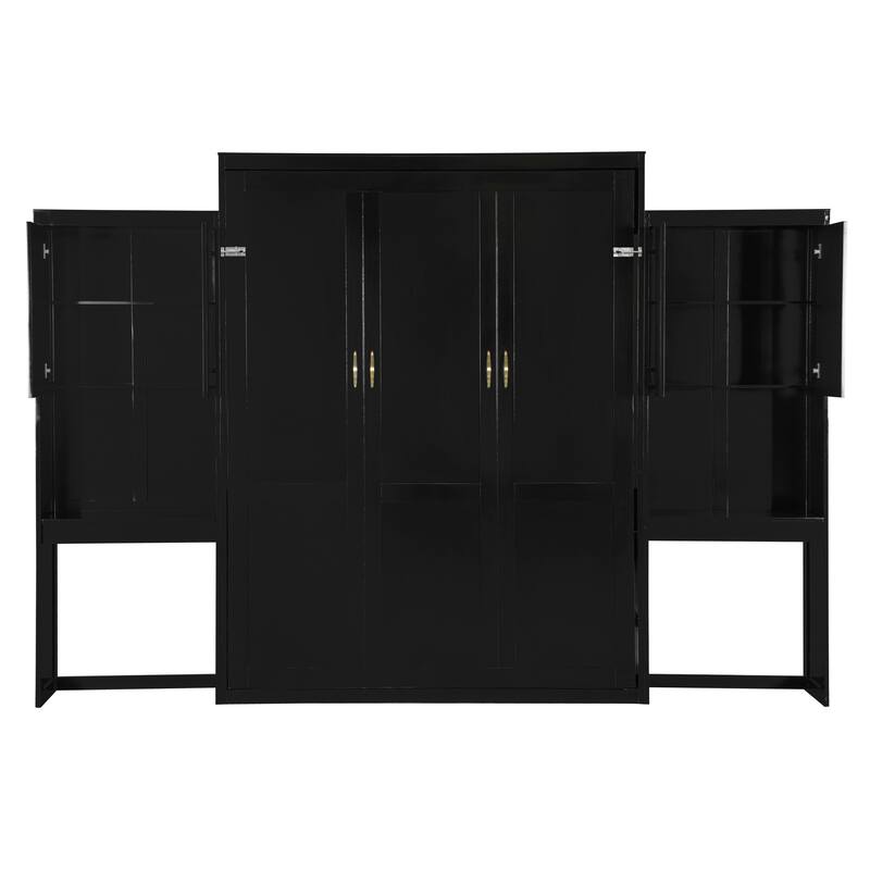 Queen Murphy Bed with Built-In Desk, Vanity & Cabinets, All-in-One Wall Bed System