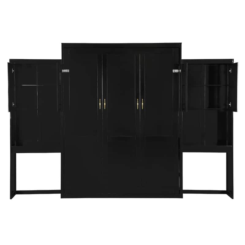 Queen Size Murphy Bed with Desk, Vanity, and Cabinets in Espresso