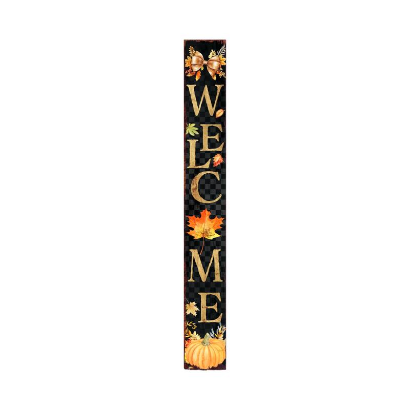 HomeRoots 72" Black Gold And Orange Solid Wood Welcome Porch Sign