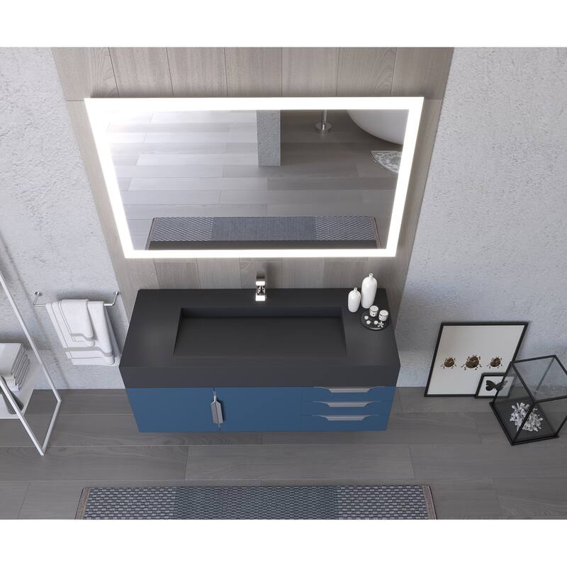 Nile 48" Wall Mounted Bathroom Vanity Set w/ Black Top