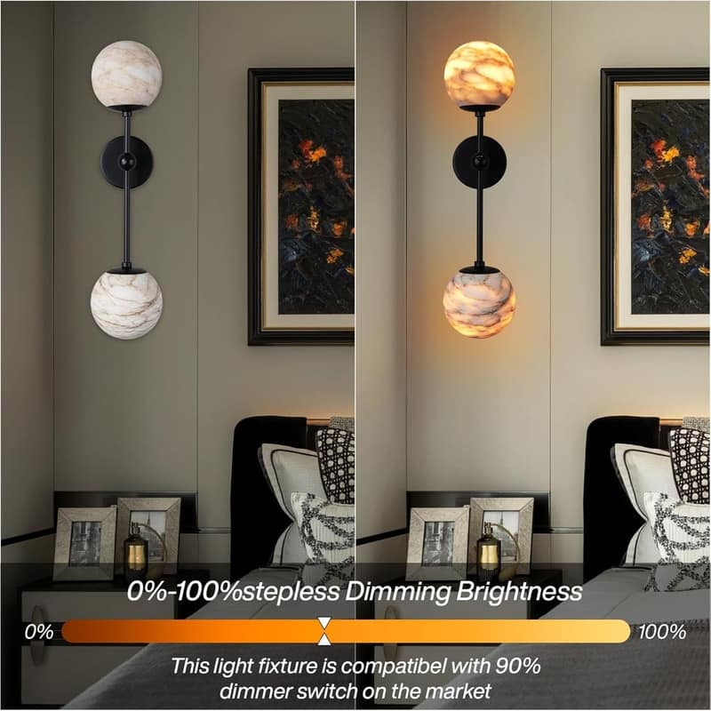 KAYLA Anjely Modern 25" Alabaster Wall Sconce, 1-Light Dimmable Wall Light with Brass Base, G9 LED Bulbs Included