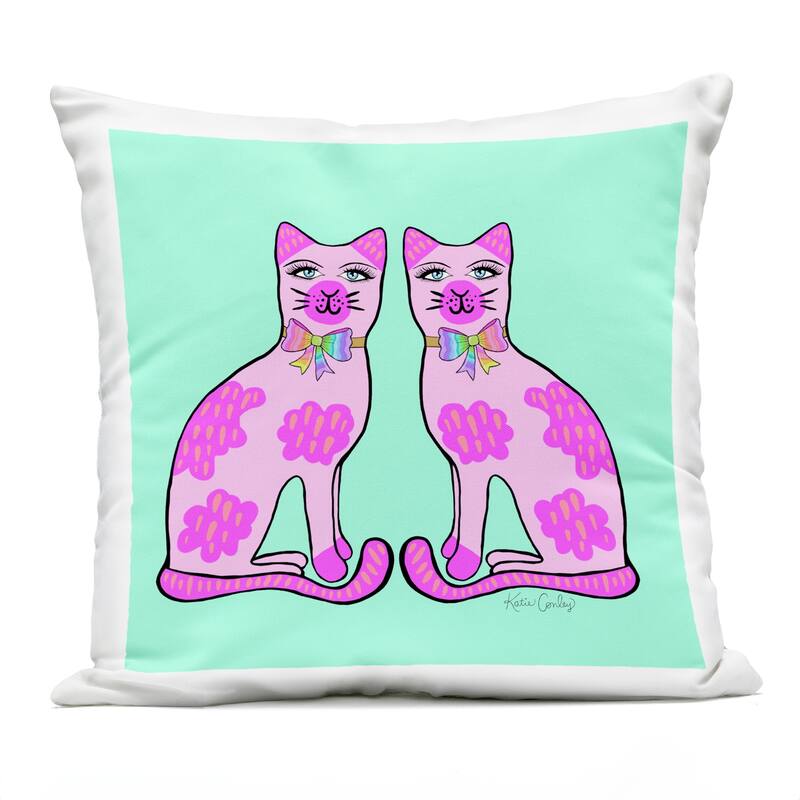 Stupell Classy Cats on Turquoise Printed Outdoor Throw Pillow Design by Katie Conley - Accent - Polyester - Pink - Single