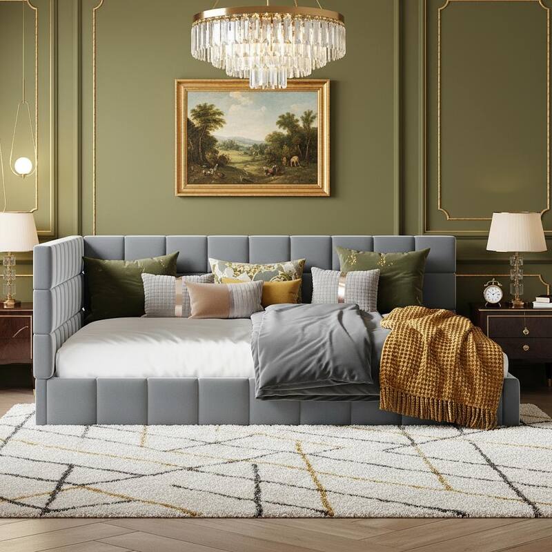 Full Size Upholstered Sofa Bed with L-Shaped Backrest by Harper&Bright Designs