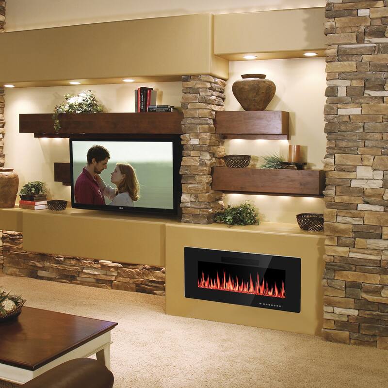 Electric Fireplace Insert, 750/1500W Electric Heater, Adjustable Flame Color, Remote Control, Timer