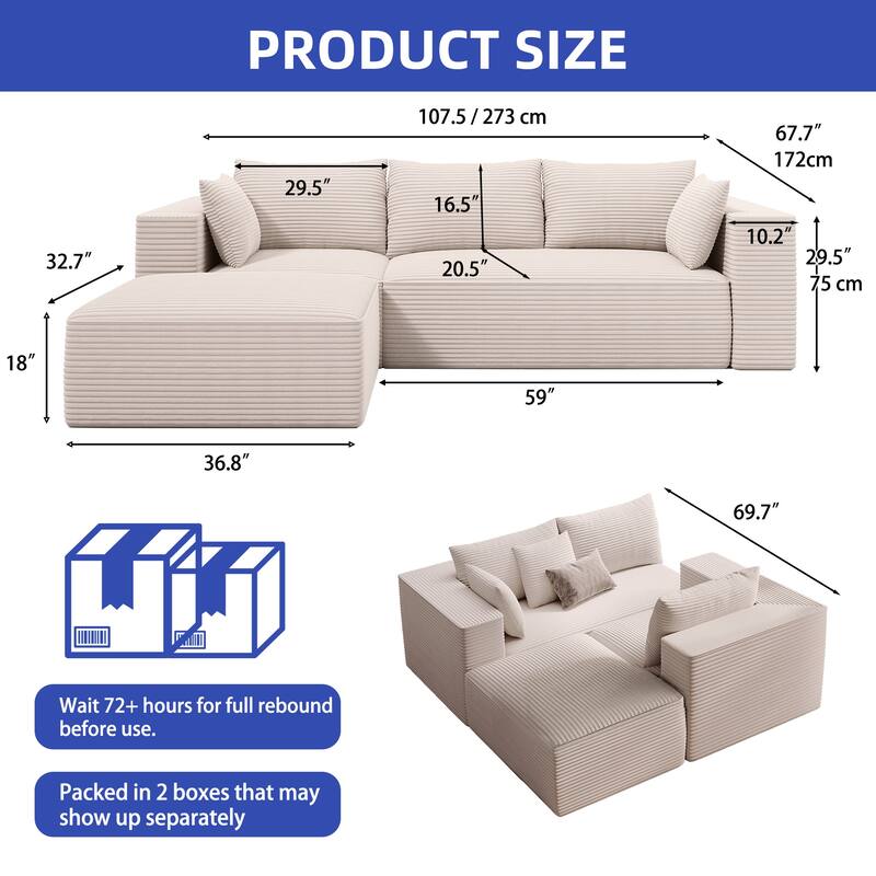 Moasis L Shaped Cloud Upholstered Couches Sectional Sofa with Deep Seat for Living Room or Bedroom