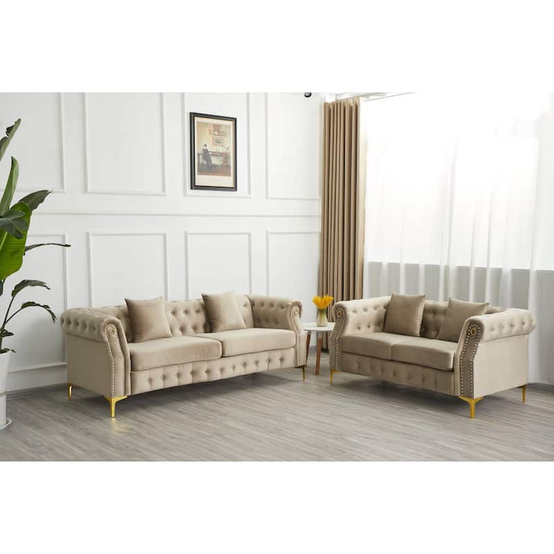 Velvet 2 Piece Loveseat and Sofa Living Room Set