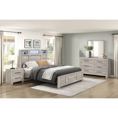 Modern Furniture Bedroom Set Gray Finish Bed Nightstand Dresser Mirror