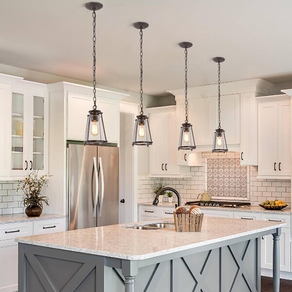 Mid-century Modern 1-Light Seeded Glass Cage Pendant Island ...