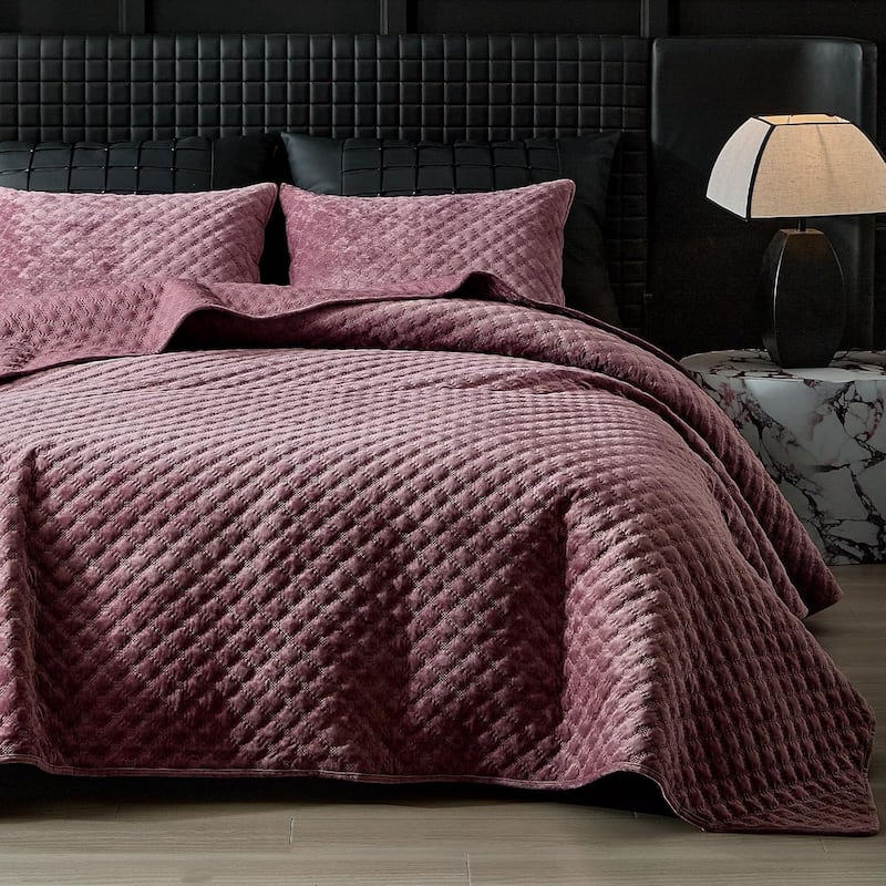 Octa Purple 100% Velvet Quilt /Coverlet Set with Pillowcase