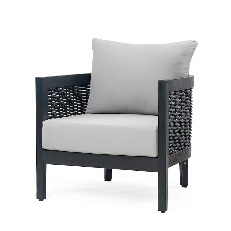 Burchett Outdoor Acacia Wood and Wicker Club Chairs (Set of 2) with Optional Sunbrella Cushions by Christopher Knight Home