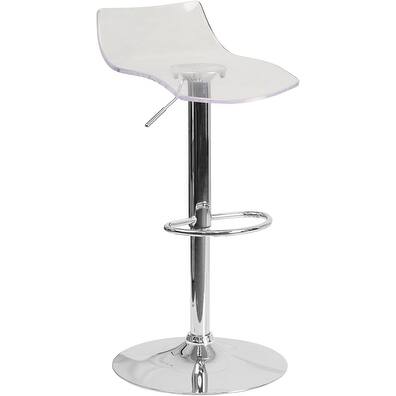 Estella Transparent Acrylic Adj. Bar/Counter Height Stool w/Chrome Base for Home/Dining/Kitchen