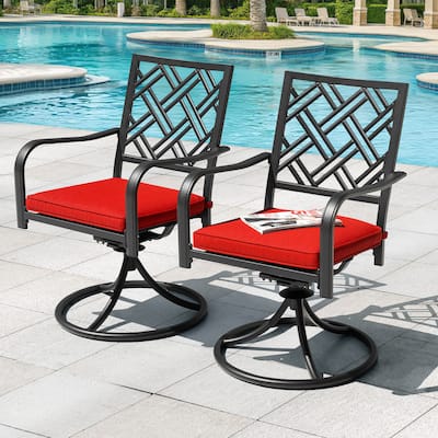 Outdoor 2-Piece Dining Chairs, 360-Degree Rotation and Red Cushions