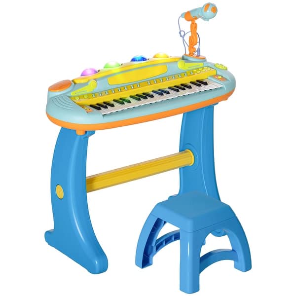 slide 2 of 10, Qaba Kids Piano Toy Keyboard, 37 Key Piano for Toddlers, Electronic Music Educational Instrument with Microphone - Blue Blue