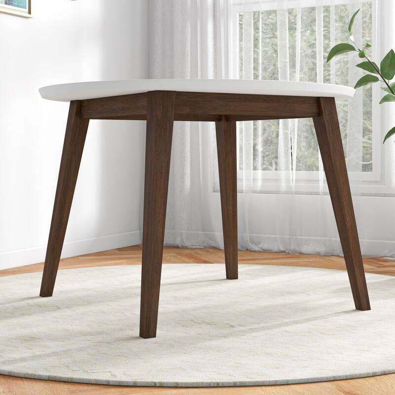 Paloma Mid-Century Modern Round Dining Table in White Solid Wood, 43.3 Inches for Kitchen, Dining Room, Dinette, Breakfa