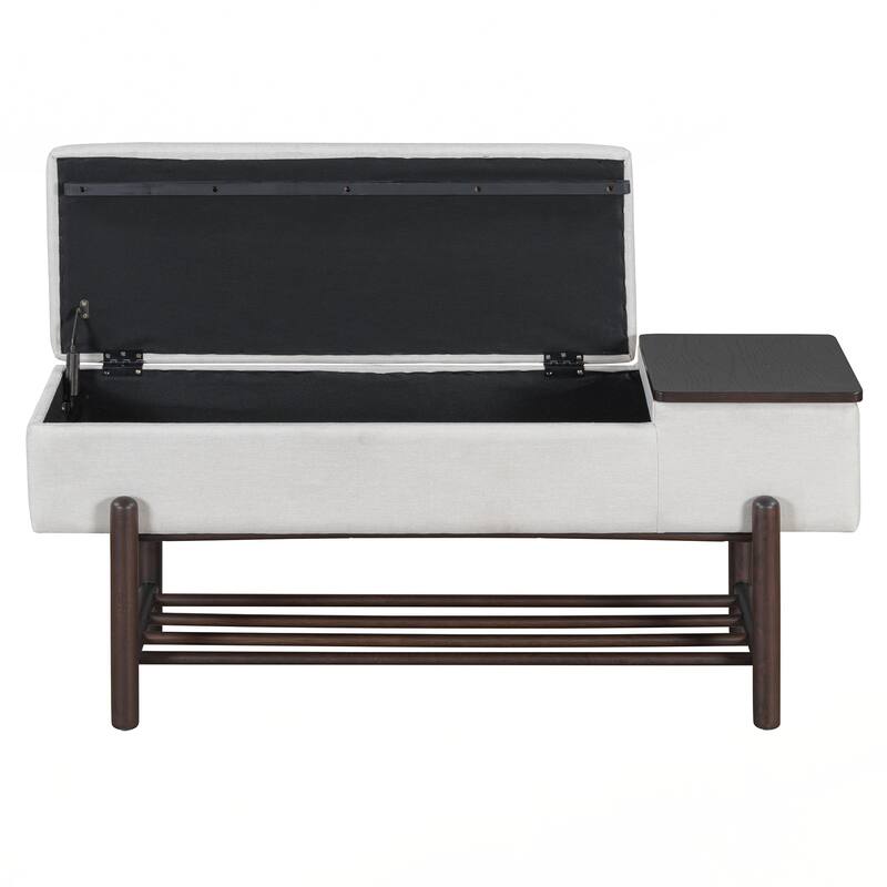 Farmhouse Upholstered Storage Bench with Hidden Compartment, Modern Entryway Bench for Living Room, Entryway