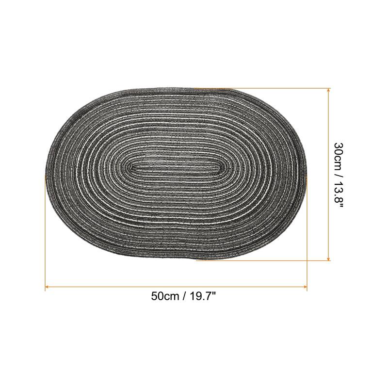 4pcs Oval Braided Placemats 19.7" Non-Slip Washable Oval Table Mats - Black Grey