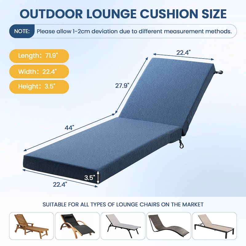 Pocassy 71x22" Outdoor Chaise Lounge Cushions with Zipper