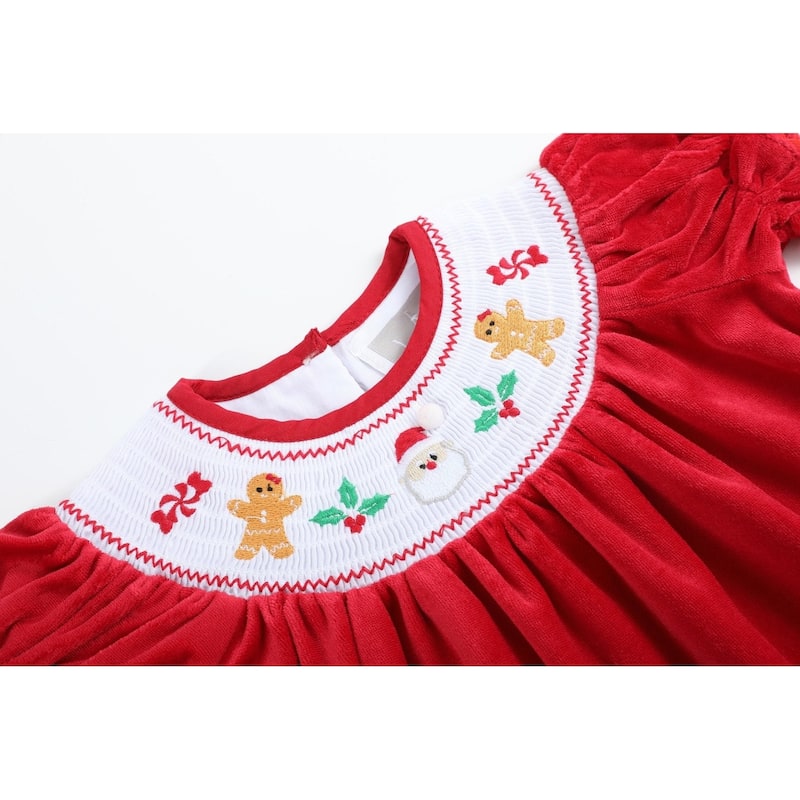 Lil Cactus Red Velvet Christmas Smocked Dress and Bloomers Set