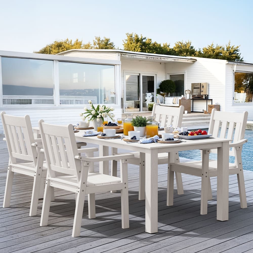 WINSOON 5-Piece HIPS All Weather Outdoor Patio Dining Sets with Umbrella Hole& Aluminum Frame,1-Table 4-Chairs