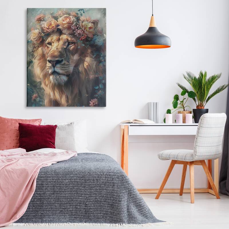Stupell Lion with Rose Garland Canvas Wall Art Design By Arlington Prints