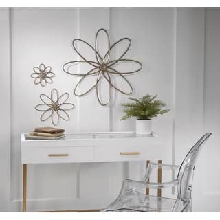 3 Piece Distressed Gold Metal Flower Wall Decor