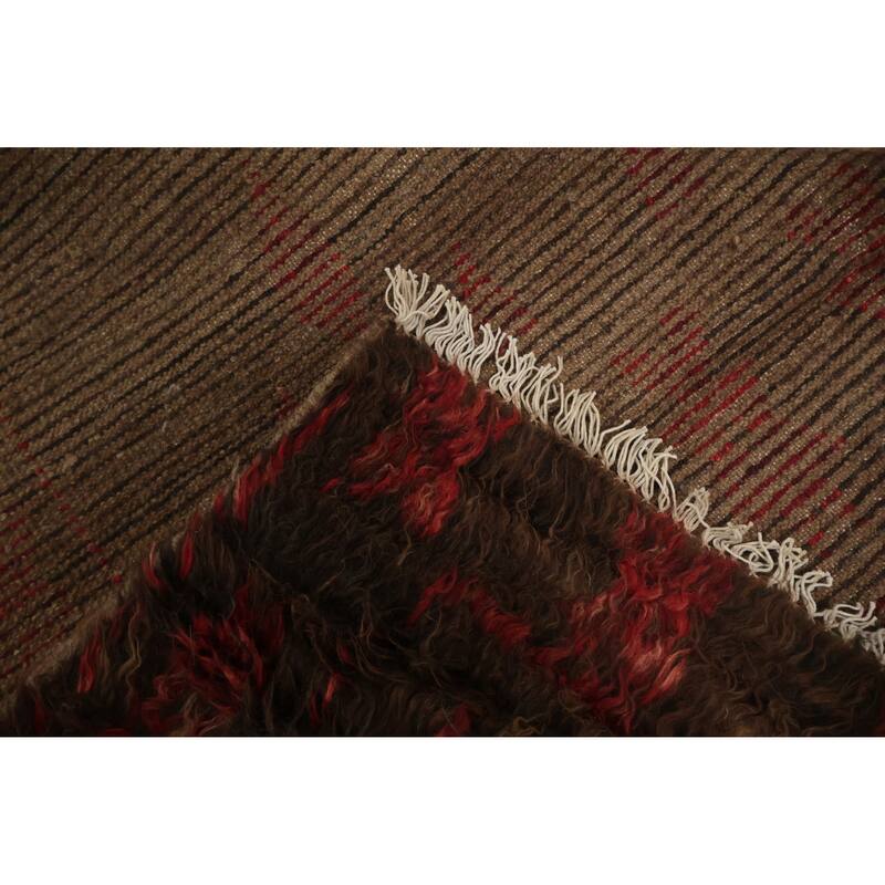 Hand Knotted Oriental 100% Wool Carpet Modern Tribal Brown Moroccan Area Rug - 9' 9'' X 6' 8''