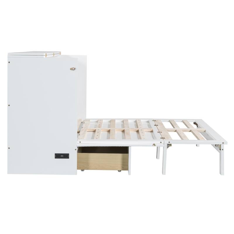 Full Size Murphy Bed with Storage Drawers, USB Ports, and Pulley Structure