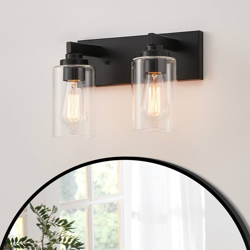 KAWOTI 2-Light Bathroom Vanity Light with Clear Glass Shade - Painted Black